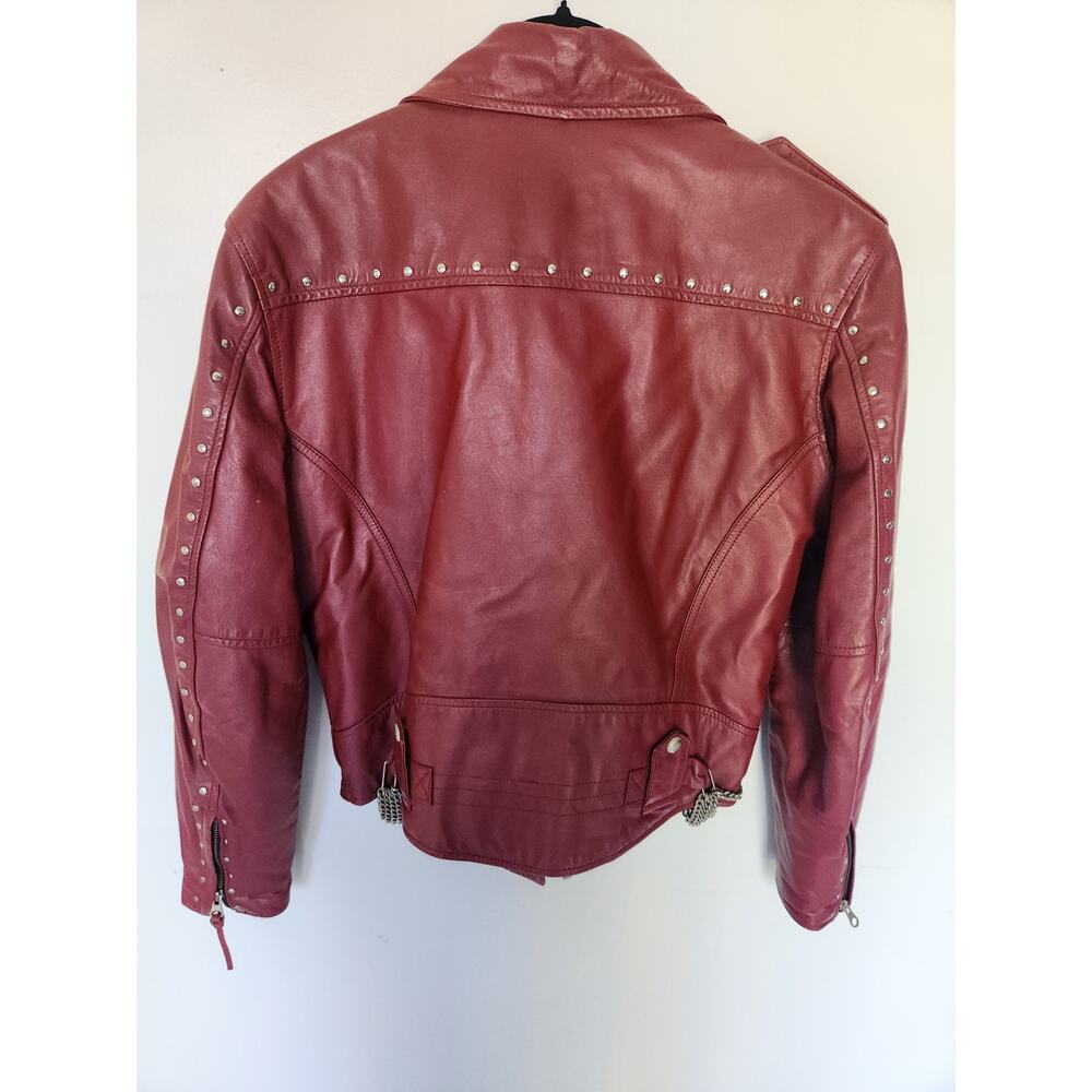 Harley Davidson Women's Red Leather Biker Jacket Size Small Studded Zippers - Picture 2 of 16